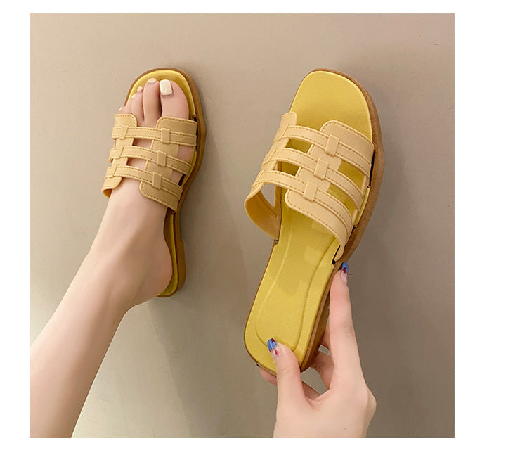 AliExpress Lazada Amazon Slippers Women's Summer Internet Popular Flat Bottom Slippers for Outer Wear Mesh Beach Sandals and Slippers for Women