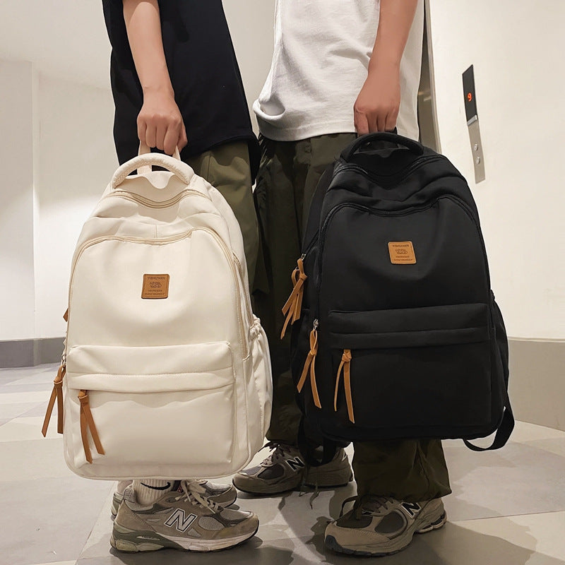 Solid Color Simple Couple's Schoolbag Large Capacity Fashionable All-match Personality Niche Backpack Travel Class Tutoring Backpack