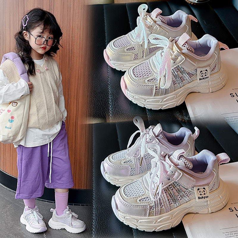 Girls' Sneakers 2025 Spring and Autumn New Casual Shoes Children's Fashion Double Mesh Casual Shoes Dad Shoes for Older Children