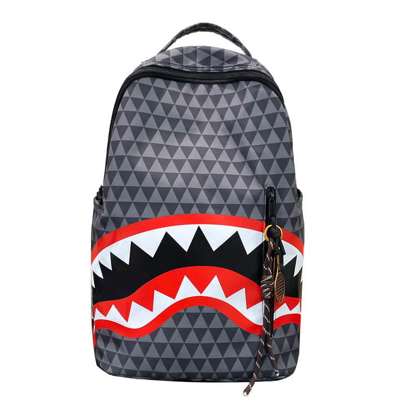 Men's Niche Fashion Plaid Shark Bag Backpack Student School Bag Large Capacity Street Backpack Travel Bag Wholesale