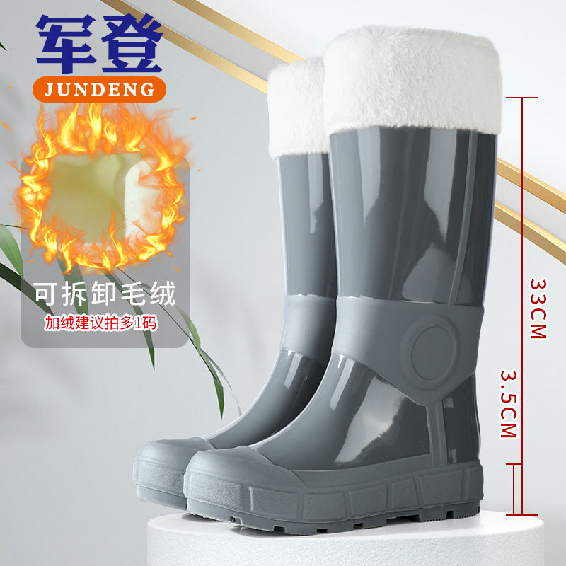 Military Fashion Rain Boots for Women, Thick-Soled High-Top Water Shoes for Women, Adult Kitchen Non-Slip Warm Waterproof Rain Boots