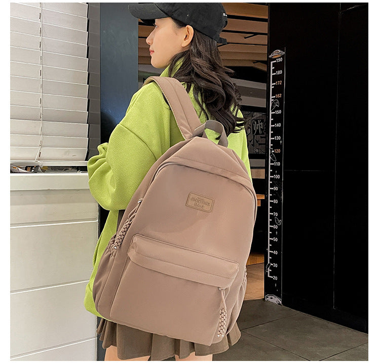Schoolbag Women's 2024 New Large Capacity High School Student Backpack Solid Color Simple All-match Women's Bag Class Student Backpack