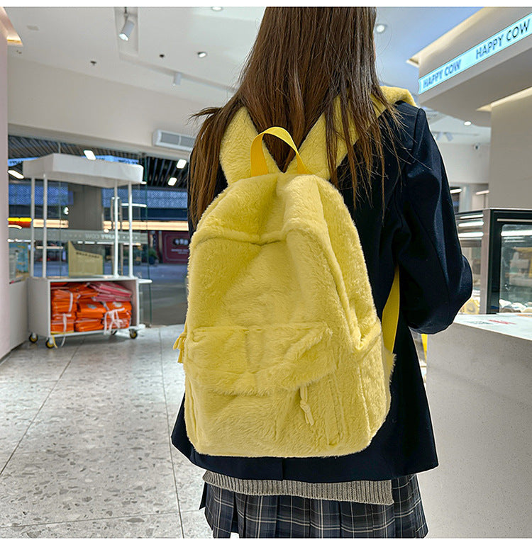 Stuffed Backpack, Korean Style Versatile Backpack, Autumn and Winter Niche High-Value School Bag, Female College Student Class Bag