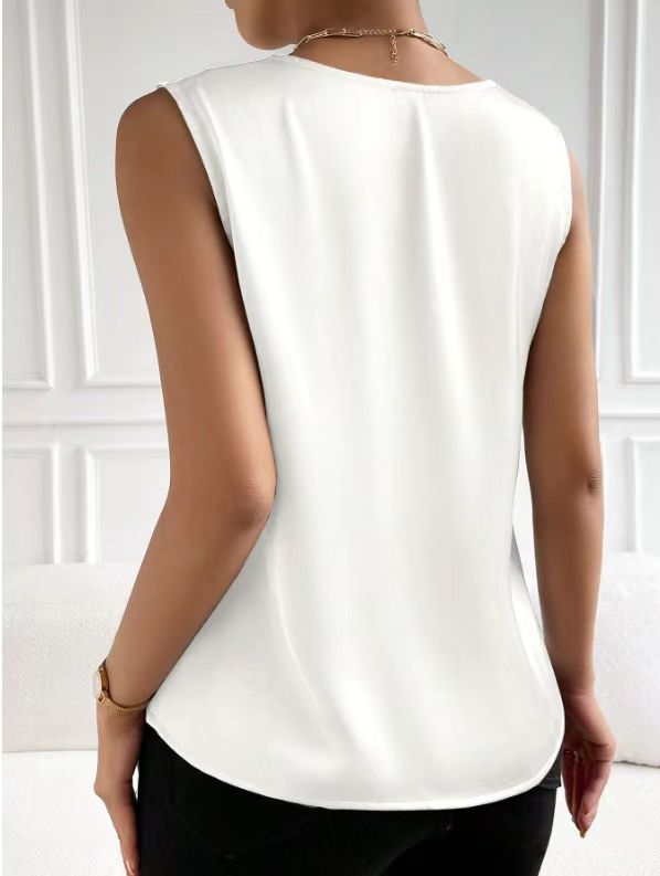 2026 Amazon European and American Cross-Border Women's Clothing Satin Suit Sleeveless Elegant Commuter Vest Base Top