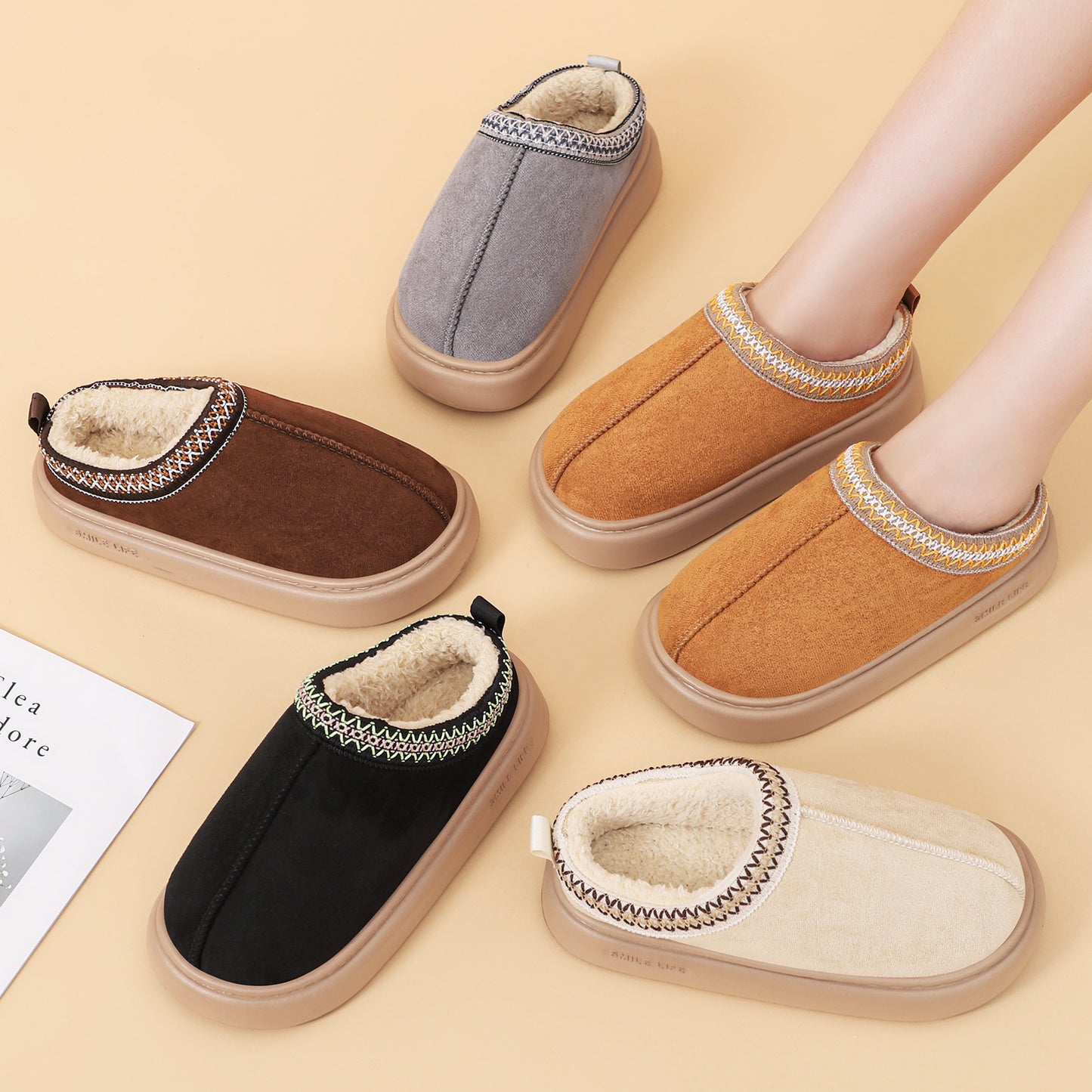 Winter Women's Home Cotton Shoes with Extra Fleece and Thickened Large Size Cotton Slippers That Can Be Worn Outside, Cross-Border Wholesale, Cold-Proof and Warm Cotton Shoes