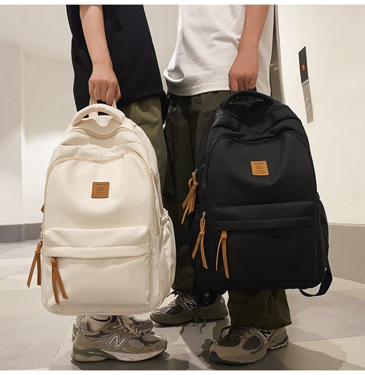 Solid Color Simple Couple's Schoolbag Large Capacity Fashionable All-match Personality Niche Backpack Travel Class Tutoring Backpack
