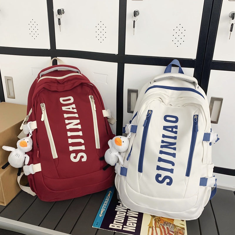 New Backpack Women's Junior Senior high school College Student Schoolbag Large Capacity Casual Couple's Double Back with Pendant for Travel
