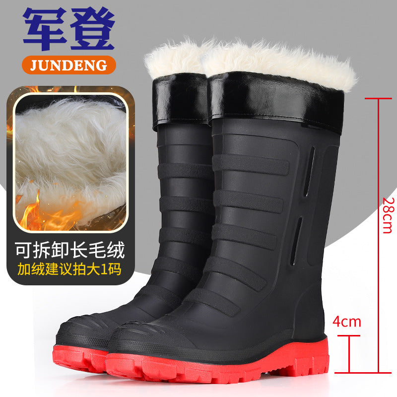 Mid-Calf Fashionable Rain Boots for Men, Thickened and Wear-Resistant Outdoor Waterproof Boots for Fishing, Non-Slip Water Shoes and Velvet Rain Boots