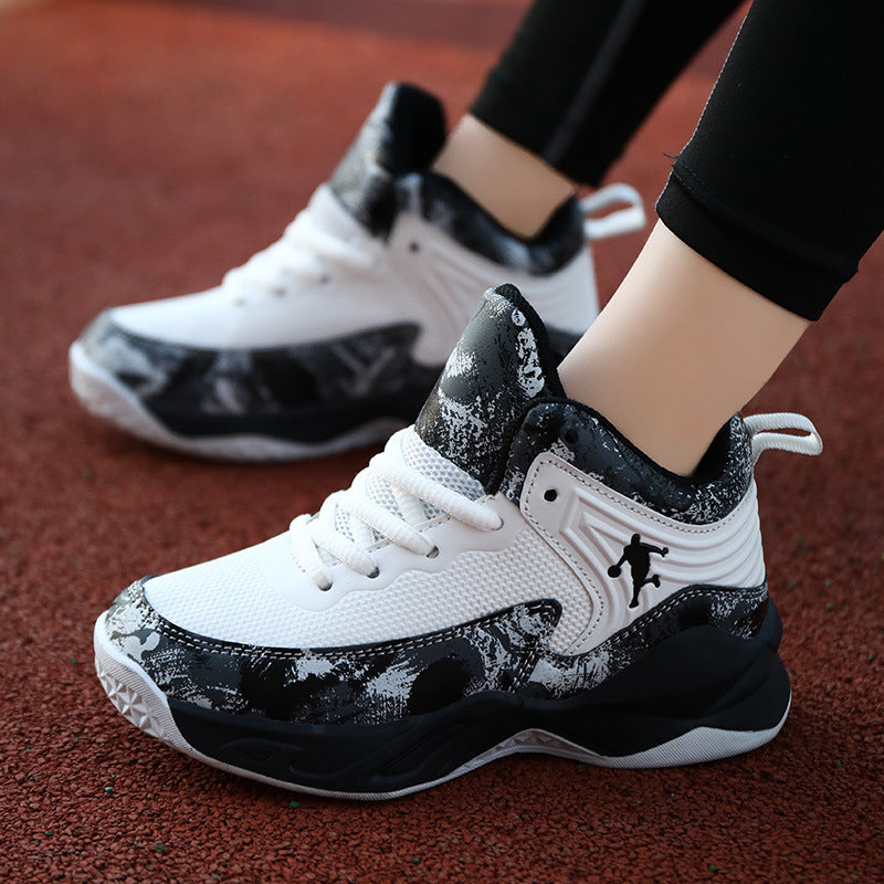 Factory Direct Spring Children's Shoes Leather Basketball Shoes Children's Non-Slip Sports Shoes for Middle and Large Children Breathable Outdoor Training