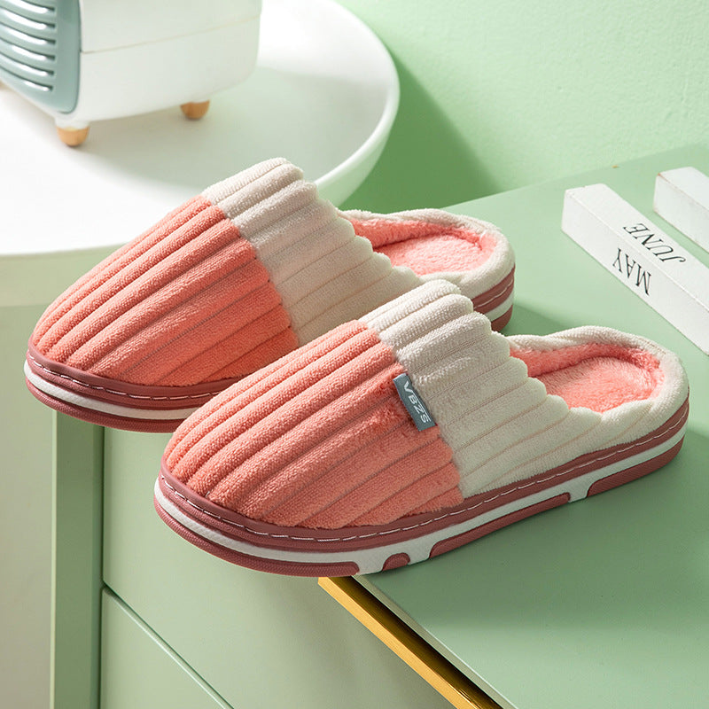 Stitching corduroy cloth label autumn and winter warm indoor and outdoor home men and women couples floor slippers cotton shoes warm