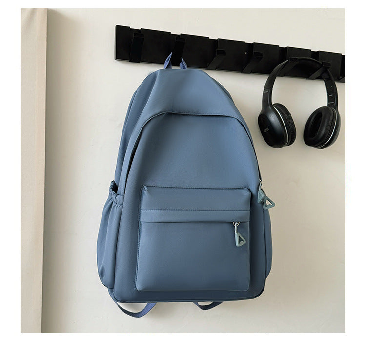 Solid Color Simple Backpack with Printable Logo Casual Canvas Backpack Large Capacity Junior High School Student High School Student Bag