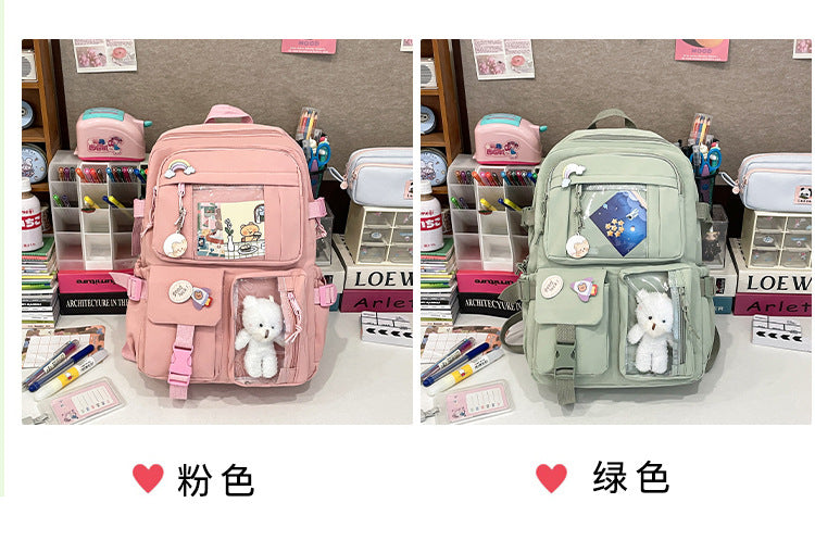 Korean Style Fresh and Cute Junior High School Backpack Women's Large Capacity Casual Schoolbag for Primary School Students Lightweight Storage Campus Backpack