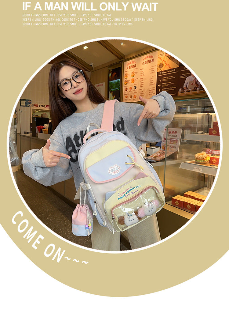 College Style School Bag Three-Piece Set for Girls with Good Looks and Versatile DIY Girl Pain Bag Student Class Backpack Tutoring Bag