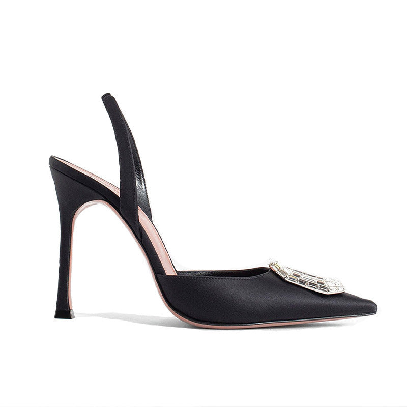 Oval Rhinestone Buckle Toe-Cap Sandals 2025 New Spring European and American Celebrity Pointed Toe Stiletto Heels Hollow Banquet High Heels
