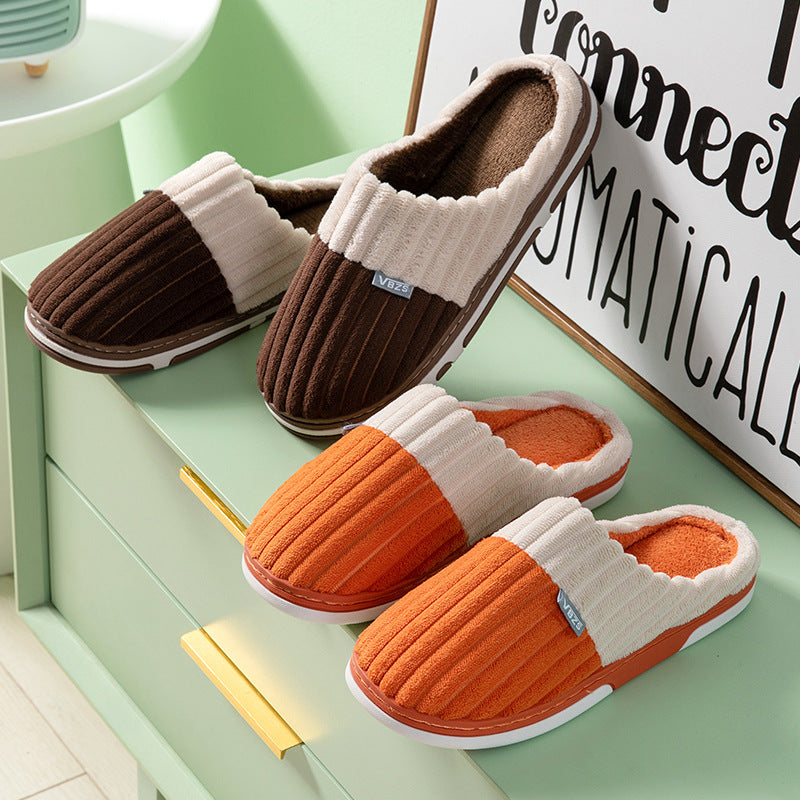 Stitching corduroy cloth label autumn and winter warm indoor and outdoor home men and women couples floor slippers cotton shoes warm