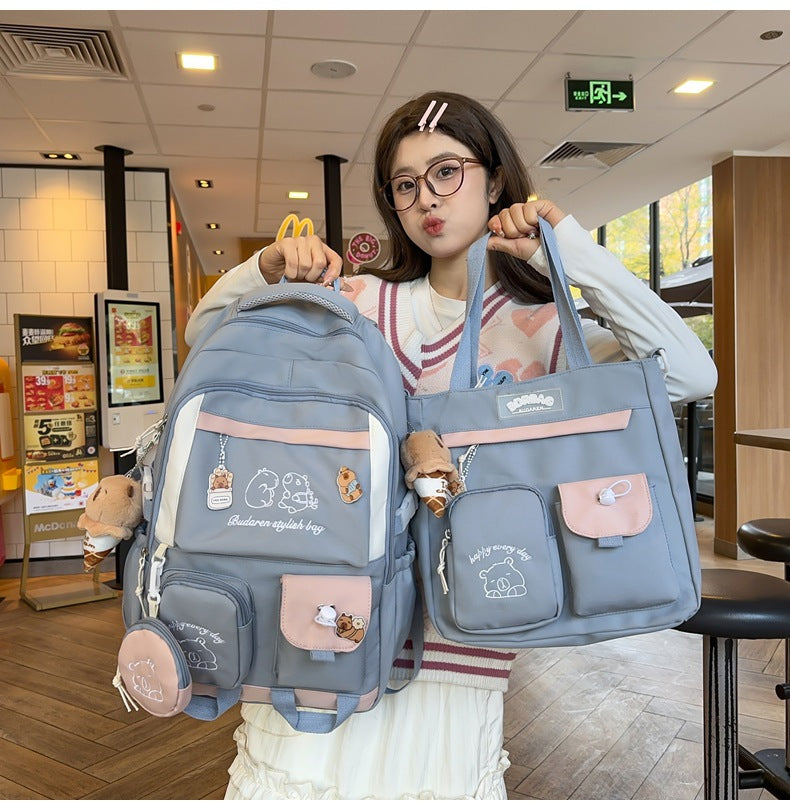 Ins Style School Bag for Girls, Versatile Color-Blocking Large-Capacity Backpack for Middle School and High School Students, Campus Style