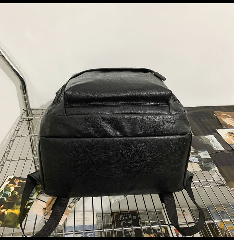 New soft leather retro men's and women's shoulder bag high school students college students large capacity schoolbag trendy cool all-match backpack wholesale