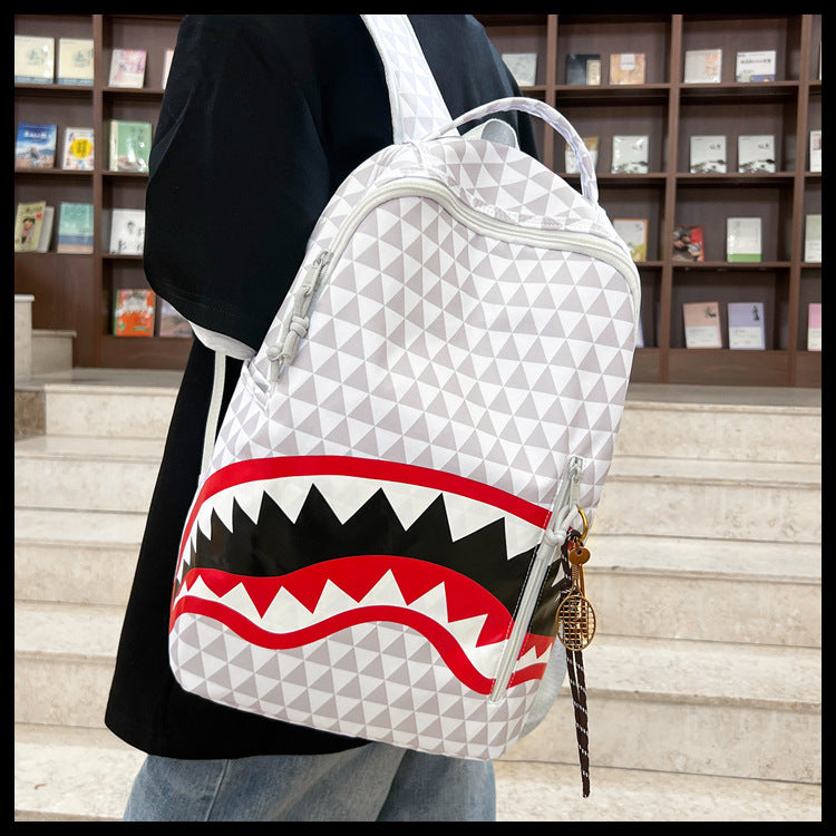 Men's Niche Fashion Plaid Shark Bag Backpack Student School Bag Large Capacity Street Backpack Travel Bag Wholesale