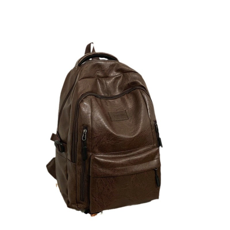 New soft leather retro men's and women's shoulder bag high school students college students large capacity schoolbag trendy cool all-match backpack wholesale