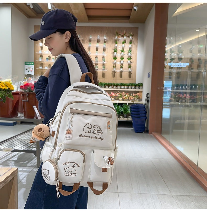 Ins Style School Bag for Girls, Versatile Color-Blocking Large-Capacity Backpack for Middle School and High School Students, Campus Style