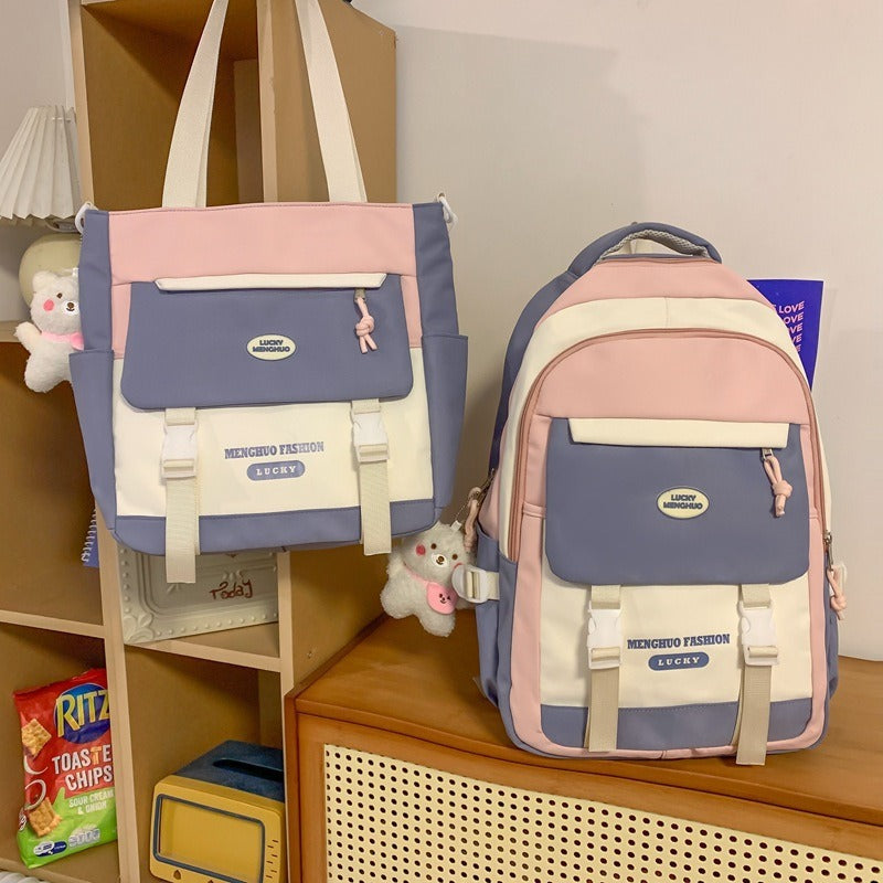 Korean Style Contrast Color Cute Backpack Female College Student Campus Style Schoolbag Japanese Style Junior High School Senior high school Large Capacity Backpack