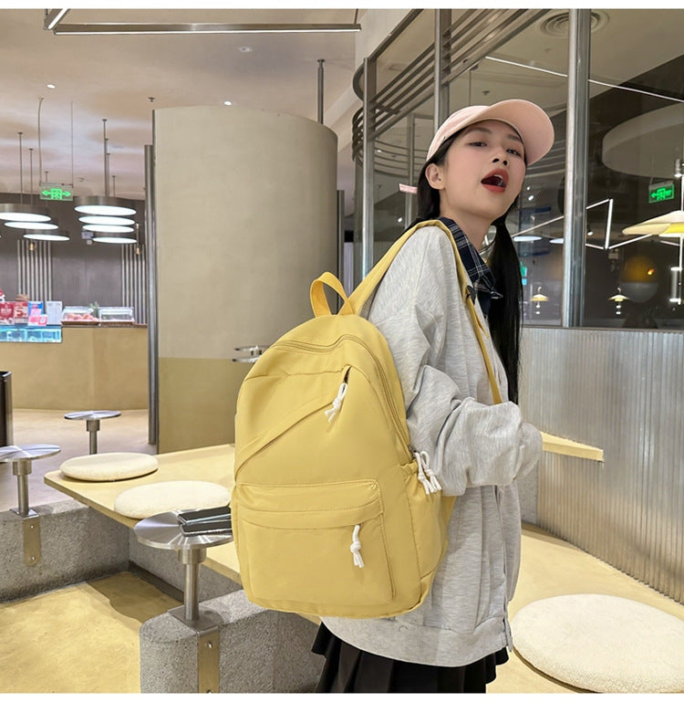 New Large Capacity Primary School Junior High School Students' Casual Schoolbag Japanese Style Fashion Simple Solid Color Travel Backpack