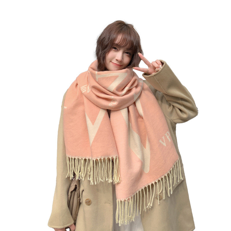 Scarf Women's Autumn and Winter Korean-style All-match Cashmere Cover Blanket Dual-purpose Shawl Thickened Warm Extra-large Scarf Fashionable