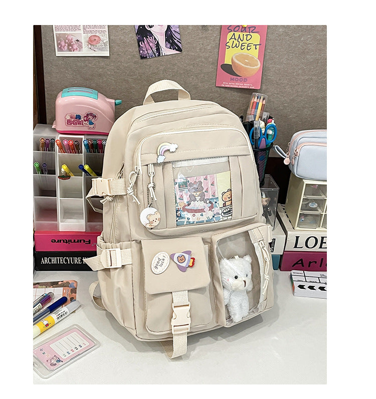 Korean Style Fresh and Cute Junior High School Backpack Women's Large Capacity Casual Schoolbag for Primary School Students Lightweight Storage Campus Backpack