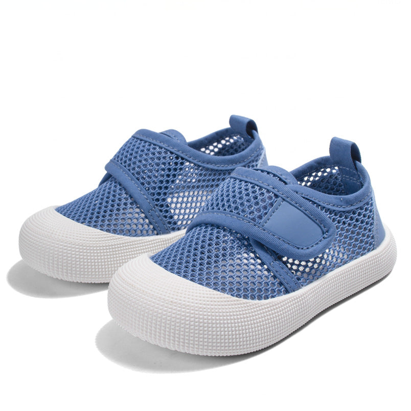 Summer New Children's Shoes with Velcro Straps, Hollow Breathable Mesh Shoes, Casual Soft-Soled Barefoot Shoes, Boys' and Girls' Sports Shoes