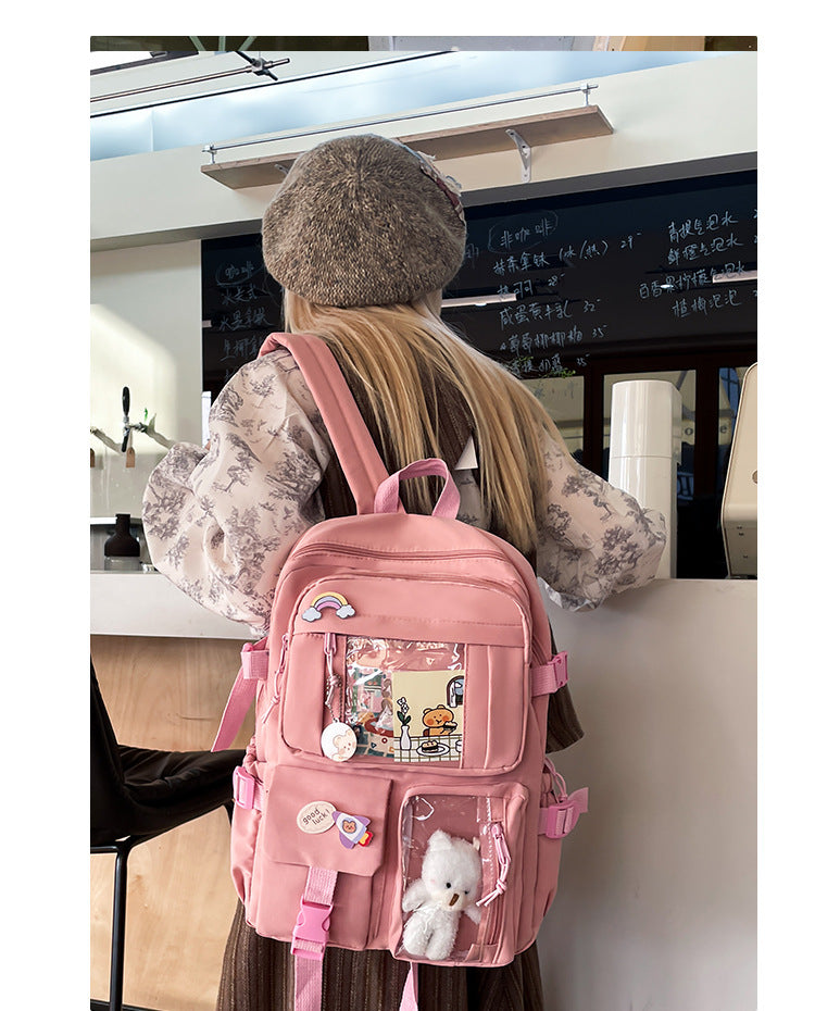 Korean Style Fresh and Cute Junior High School Backpack Women's Large Capacity Casual Schoolbag for Primary School Students Lightweight Storage Campus Backpack