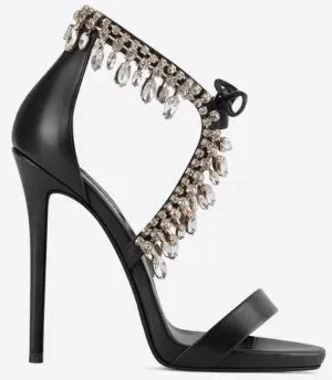 Sandalias de gladiador ostentosas para mujer, zapatos de tacón alto con tiras de ante, con cordones y diamantes de imitación, para verano