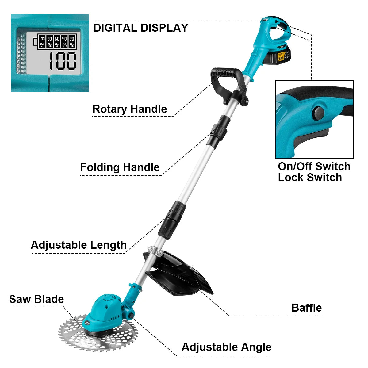 Gismis-cortadora de césped eléctrica sin escobillas, 10 pulgadas, 36000RPM, longitud ajustable, herramienta eléctrica de jardín para Pin de batería Makita de 18V