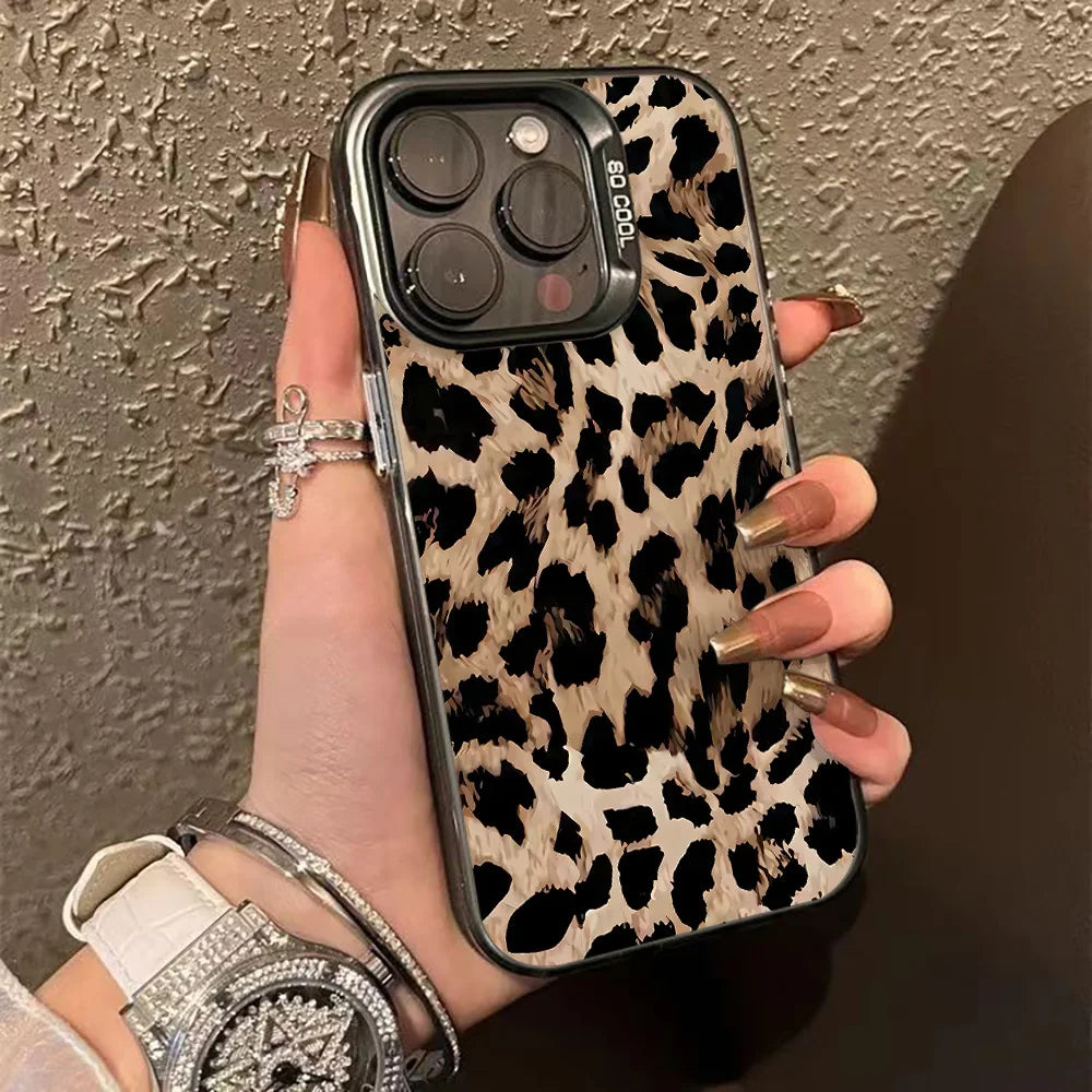 Funda de teléfono con estampado de leopardo para iPhone 16, 13, 15, 14, 11, 12, 17 Pro Max, 16 Pro Max, armadura de parachoques a prueba de golpes, IMD, Funda Coque