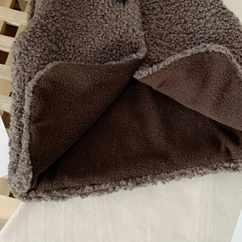 Otoño Invierno bebé lana de cordero más chaleco de terciopelo niñas niños chaleco de felpa de un solo pecho cuello en V niño cálido moda abrigo cálido