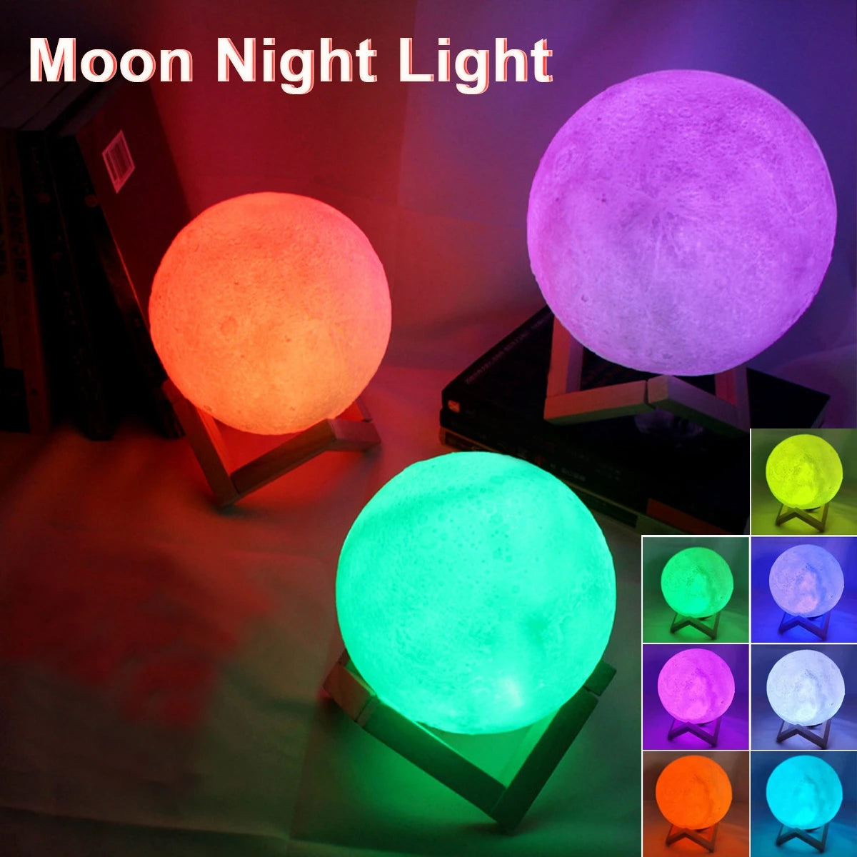 Lámpara de Luna luz LED nocturna alimentada por batería con soporte lámpara estrellada para decoración de dormitorio luces nocturnas regalo para niños lámpara de Luna