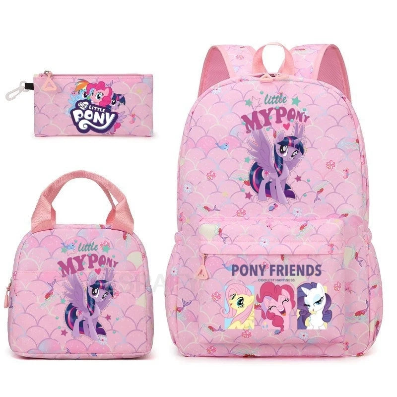 Juego de 3 mochilas My Little Pony para niños, mochila escolar para niñas, mochila escolar para adolescentes, mochila arcoíris para mujeres