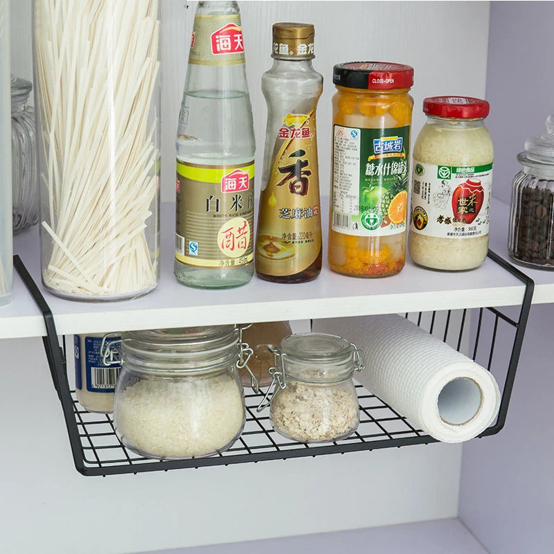 Cesta de Alambre Colgante para Debajo del Estante, Soporte de Gran Capacidad para Debajo del Gabinete, Estantes de Almacenamiento Adicionales, Cestas Deslizables, Organizador para Cocina