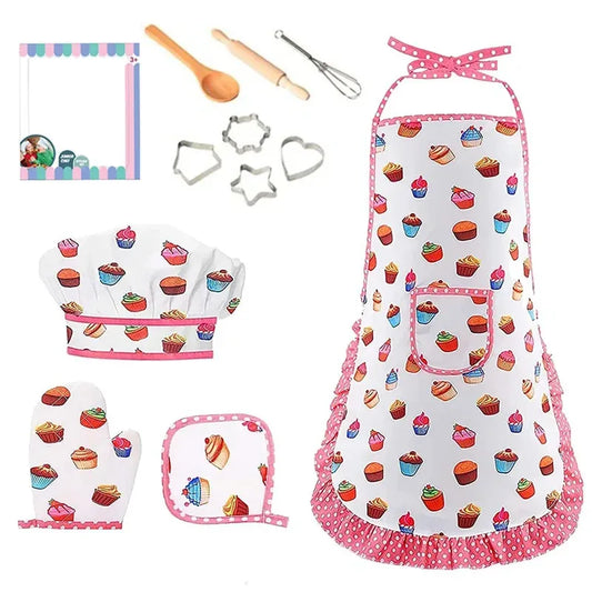 Juguetes de cocina para hornear, juego de simulación, herramientas de cocina, delantal de Chef para niñas pequeñas, disfraz rosa, juguetes educativos de vestir, regalo