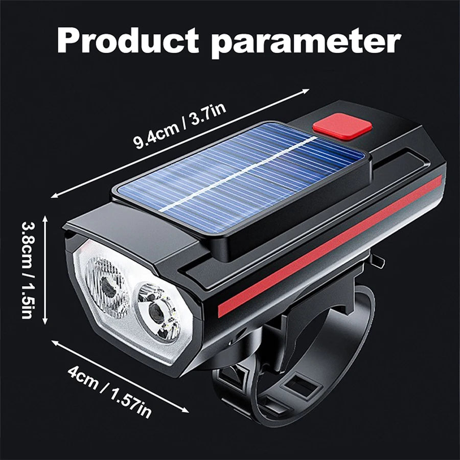 Luz Solar para bicicleta con bocina, 120dB, TYPE-C, carga rápida, lámpara frontal para bicicleta de montaña y carretera, linterna para bicicleta de 1200 mah