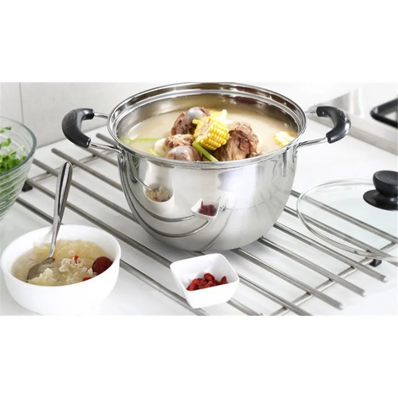 Olla de acero inoxidable, olla para sopa de doble fondo, cocina no magnética, utensilios de cocina multiusos, sartén antiadherente, Cocina de Inducción, olla usada