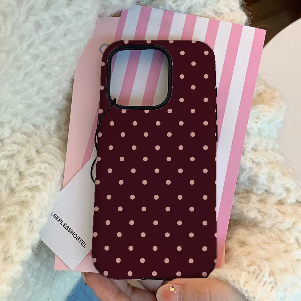 Funda de teléfono Ins marrón rojo lunares para IPHONE 16 15PRO MAX 14 PLUS 13 12 MINI 11 acrílico TPU dos en uno fundas de teléfono magnéticas
