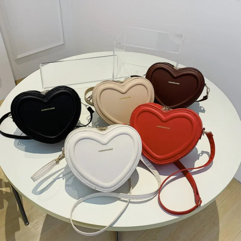 Bolsos cruzados con forma de corazón para mujer, bolso de hombro de cuero Pu sólido, bolsos casuales para mujer, bolsos de diseñador para mujer, nuevo