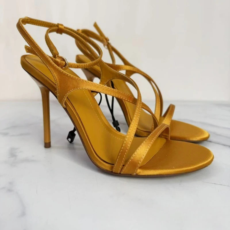 Zapatos de Tacón Súper Alto para Mujer, Zapatos de Fiesta Elegantes con Punta Abierta, Diseño Moderno con Tiras Cruzadas, Sandalias de Lujo para Banquete, Novia, Modernas