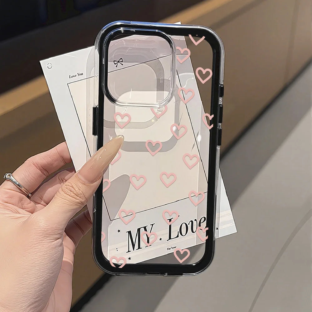 Funda de teléfono Love Heart para iPhone 17 funda iPhone 13 16 15 11 12 14 Pro Max 17 Air silicona 2 en 1 funda transparente suave a prueba de golpes