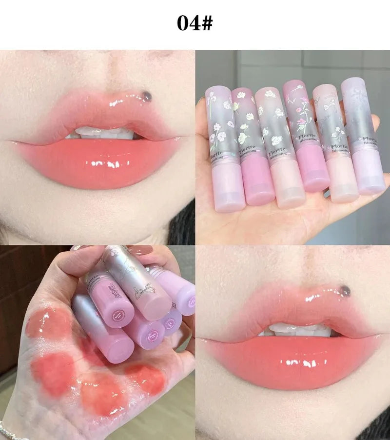 Brillo Labial Sólido Efecto Espejo, Tubo Redondo, Hidratante y Duradero, Tinte Natural Nude Melocotón, Maquillaje Labial en Gel