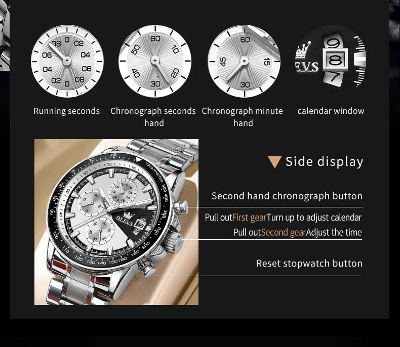 Reloj OLEVS TY705 para Hombre, Reloj de Cuarzo Luminoso de Lujo a Prueba de Agua, Reloj Multifuncional con Cronómetro, Reloj Deportivo Original Exclusivo para Hombre