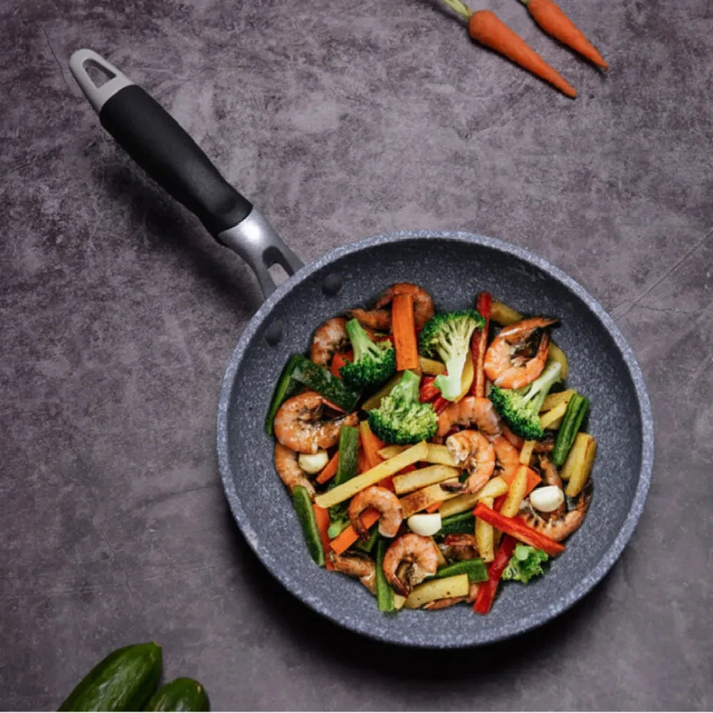 Sartén antiadherente de piedra duradera, sartén Wok, Caldero, Cocina de Inducción, sartenes, panqueques, huevo, estufa de Gas, hogar, 28 cm, 26 cm, 24 cm, 20cm