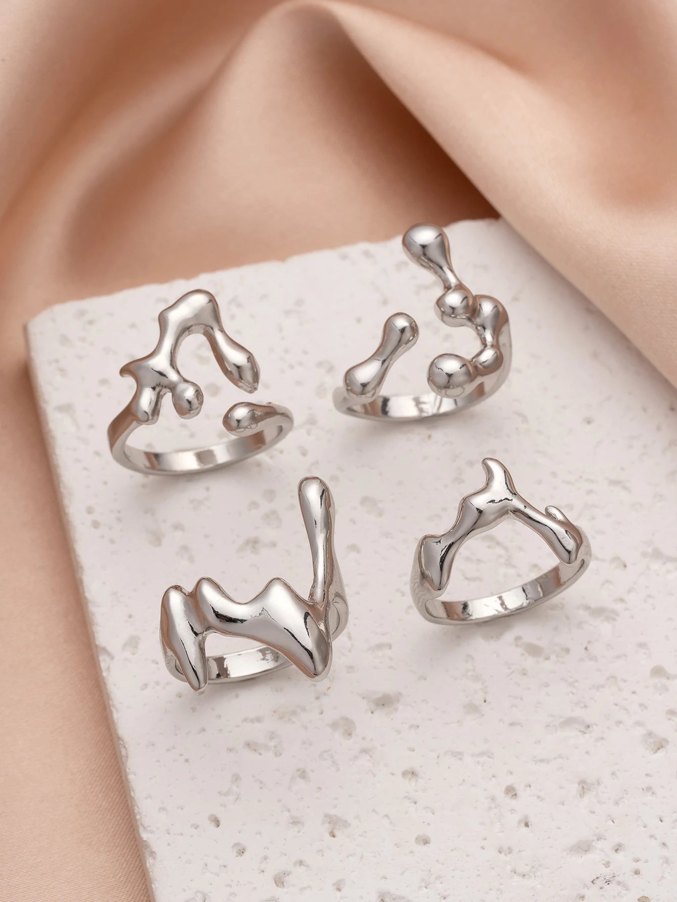 4 Uds. Conjunto de anillos para mujer con forma de gota de agua geométrica de moda Hip Hop joyería de bola para Festival de Música