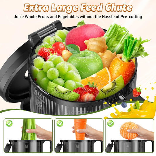 Extractor de Jugos Tolife de Presión en Frío y Masticación Lenta, con Boca Ancha, Vaso de 1000 ml, Silencioso y Fácil de Limpiar, para Frutas y Verduras