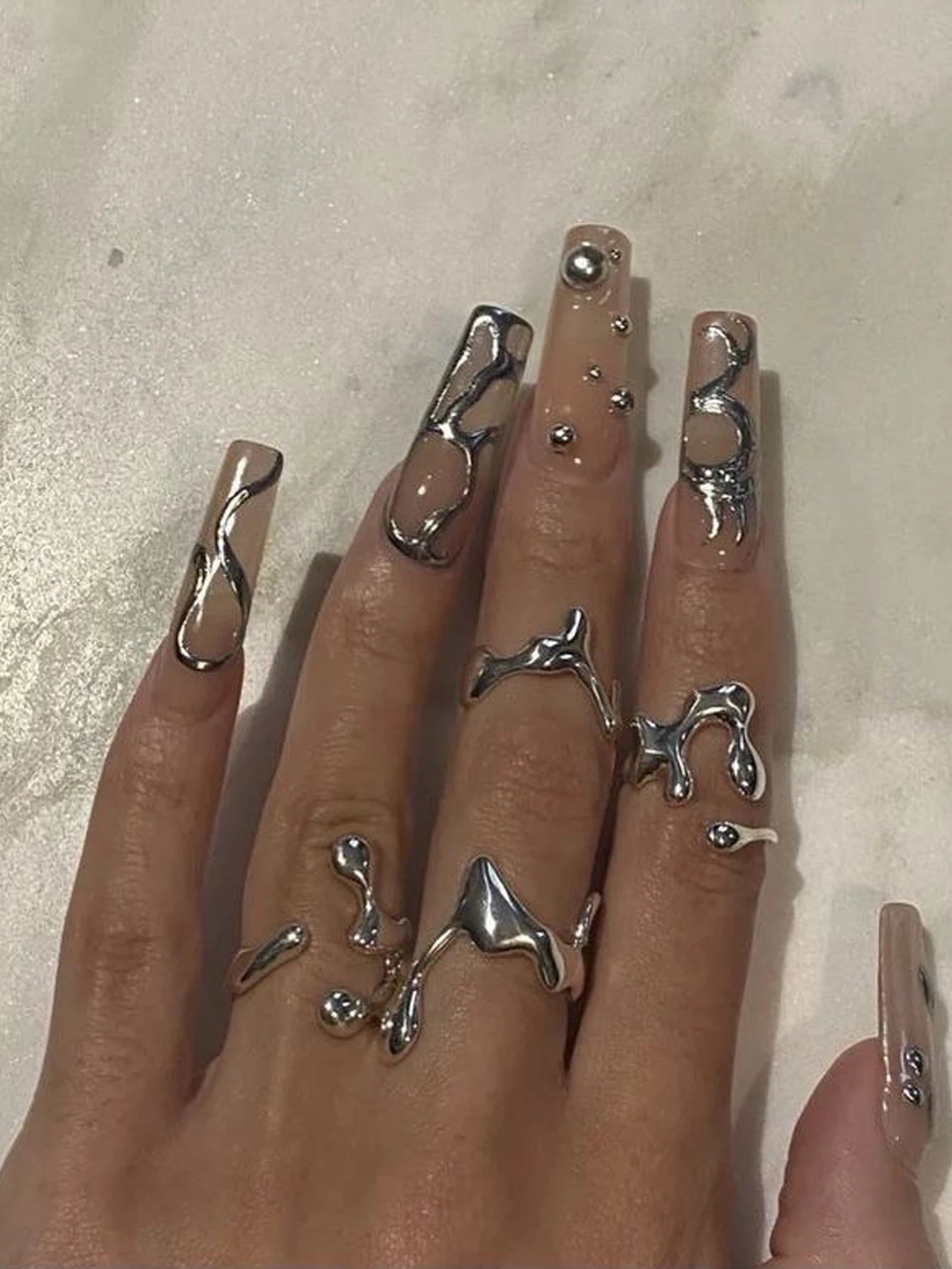 4 Uds. Conjunto de anillos para mujer con forma de gota de agua geométrica de moda Hip Hop joyería de bola para Festival de Música